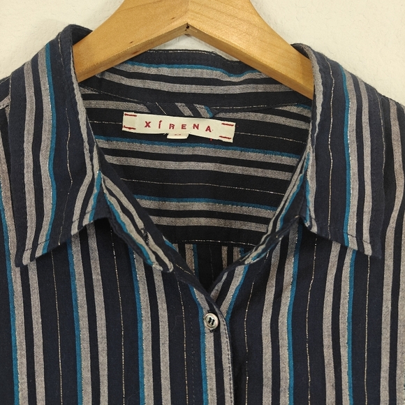 XIRENA Long Sleeve Button Up Poplin Beau Shirt In Night Spark Size Medium - Picture 13 of 16